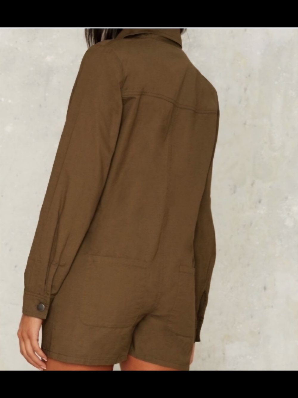 Nasty Gal Olive Utility Button-Front Romper - Picture 3 of 6